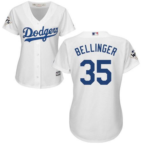 Dodgers #35 Cody Bellinger White Home World Series Bound Women's Stitched MLB Jersey - Click Image to Close